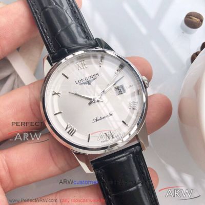 Perfect Replica Longines Stainless Steel Smooth Case White Face 40mm Men's Watch
